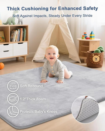 Large Thick Baby Play Mat for Floor,Padded 50x65 Playpen Mat,Foam Tummy Time Mats,Soft Support&Plush Feel Nursery Rug,Non Slip for Toddler,Infants,Kids Play,Yoga,Baby Crawling Mats (Light Grey)