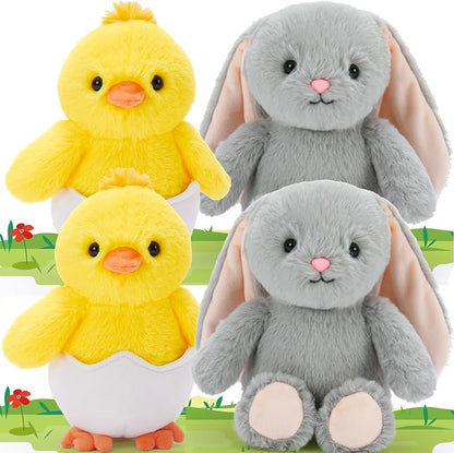 MaoGoLan 4 Pack Bunny Stuffed Animals Chick/Duck Plush for Kids Party Favors, Medium Stuffed Animals Bulk for Birthday Baby Shower Decorations Girls Boys Toddlers