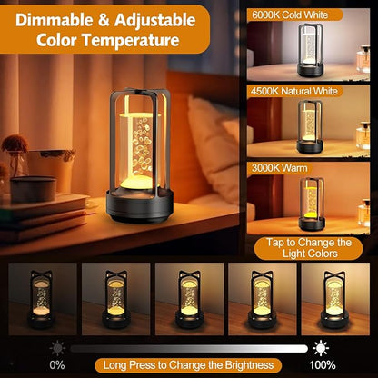 Portable Table Lamp for Outdoor Indoor: Cordless Rechargeable Desk Lamp with 3 Color Stepless Dimmable - Metal Battery Operated Small Lantern Light for Restaurant/Bedroom/Bar/Coffee Shop/Camping