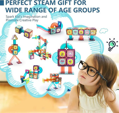 LTKFFFdp Magnetic Building Blocks STEM Educational Toys for Kids Ages 4-12, Ball Track and 3D Stacking Construction Set