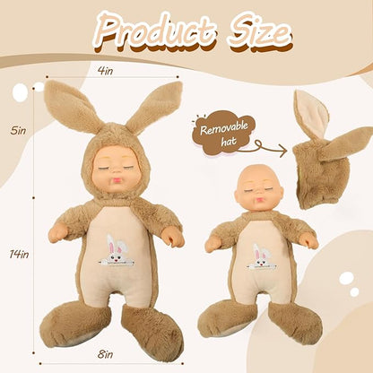 Plush Animal Toys,Interactive Singing Plush Rabbit Doll,14in soft plush closed eye sleeping newborn baby doll,with interactive music box that sings,removable hat.suitable for children aged 3+.