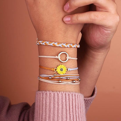 FANCY SHINY Sunflower String Bracelet Boho Braided Rope Wrap Bracelets Cute Summer Beach Surfer Jewelry for Women Christmas Gifts