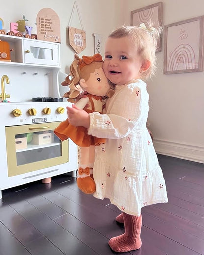 LeyaDoll Personalized Soft Baby Doll (16''), My First Birthday Gift for 1 Year-Old Girls Baby Rag Doll Plush Toys for Toddler Kids Infants -Autumn and Winter Christmas Special -Daydream-Maple-Girl