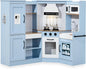 Best Choice Products Pretend Play Corner Kitchen, Ultimate Interactive Wooden Kids Playset w/Lights & Sounds, Ice Maker, Hood - Coastal Blue
