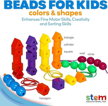 Skoolzy 46 Pcs Lacing Beads - Large Beads for Preschool Learning Activities, Sensory Toys for Toddlers 3-4, Autism Toys for Toddlers 3-4, Ideal for Cognitive and Motor Skills Development