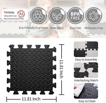 36 Tiles Foam Play Mat for Baby, 0.4 Inch Thick Foam Interlocking Floor Mats, Soft Non-Toxic Baby Playmat, Solid Colored Puzzle Play Mat Kids Floor Mats for Toddler(White/Black)