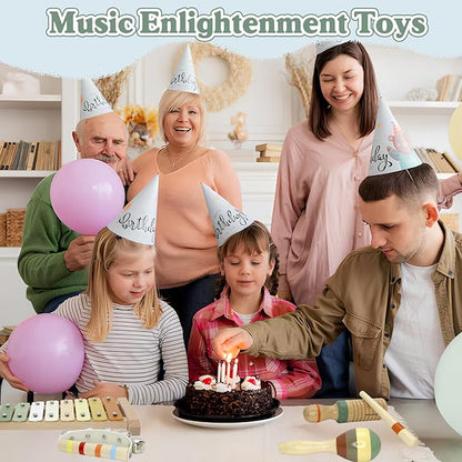 Baby Musical Instruments Montessori Wooden Toys for Toddlers, Neutral Colors Percussion Instruments Set, Modern Boho Xylophone Tambourin