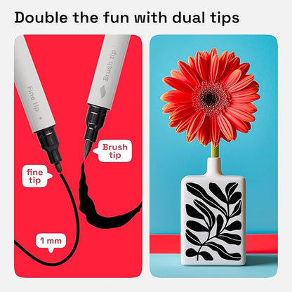 ARTISTRO 5 Black Dual Tip Brush + Fine Acrylic Paint Pens Ideal for Calligraphy - Paint Markers for Fabric, Rock, Glass, DIY - Stocking Stuffers, Christmas Gift Idea for Teens, Grandkids, Kids