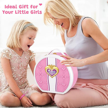 Portable Princess Vanity with Real Mirror, Toddler Makeup Vanity & Styling Tools, Lights and Sounds, Girls Toys Gifts for 3-12 Year Old Kids Birthday Gift