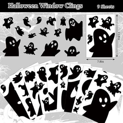 Whaline 9 Sheets Halloween Window Clings Black Ghost Silhouette Reusable Window Decals for Spooky Holiday Haunted House Home School Office Glass Decor