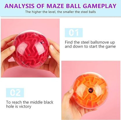 Sumind 4 Pcs 3D Puzzle Maze Ball Magic Brain Teasers Games Memory Sequential Gravity Maze Cube Ball Sphere Educational Puzzle Toys for Adult Hard Challenges(Blue, Green, Red, Orange)