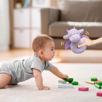 Baby Dragon Soft Rattle Toy, Plush Dinosaur Infant Shaker Rattle Easy-Grasp Stuffed Animal Toy, Gifts for Newborns Babies Toddlers Boys Girls, Purple, 6 Inches