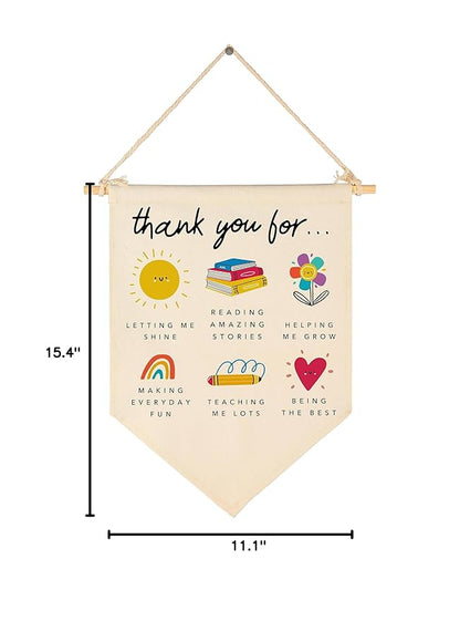 Thank You Gift for Nursery Teacher-End of Term Gift for Daycare Teacher,Nursery Worker,Teacher Ta School Nursery-Rainbow Teacher Leaving Present-Canvas Hanging Pennant Flag Banner Wall Sign Decor
