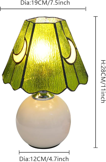 Mushroom Lamp Tiffany Stained Glass Moon lamp Cute Small Bedside Table Lamps for Living Room Home Decor,Girls Women Birthday Christmas Thanksgiving Day Gift,Green