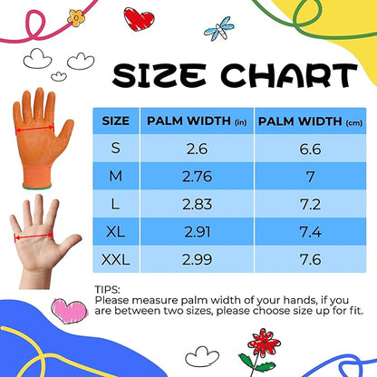 HANDLANDY 2 Pairs Kids Gardening Gloves, Toddler Children Garden Yard Work Outdoor Playing Gloves, Rubber Coating, for Girls Boys Youth (Size L, Orange)
