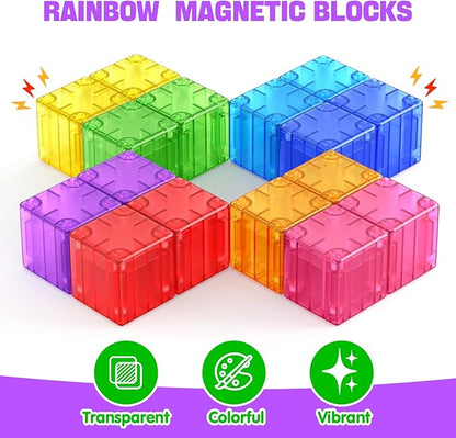 Magnetic Blocks - 52pcs Translucent Magnetic Cubes, Digit Building Blocks Magnet Toys for Kids, Rainbow STEM Creativity Toys 3+ Year Old Boys & Girls Toddlers Kids Christmas Birthday Gifts