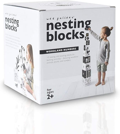 Wee Gallery Nesting Blocks, Stacking Toys for Toddlers and Kids, Educational Blocks with Numbers and Animal Illustrations for Motor Skills, Counting and Early Learning (Ages 2 & Up), Woodland Number