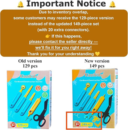 Cardboard Tools for Kids with Cutter &Tool Box, 149 PCS Cardboard Construction Kit for Family & Team Activities, Creative STEM Educational Toys Gift for Boys and Girls Aged 5+