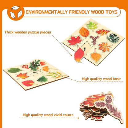 Kathfly 2 Pieces Leaf Wooden Jigsaw Puzzles Leaf Puzzle Montessori Toy Early Educational Learning for Birthday Gift Early Education School(Fresh)
