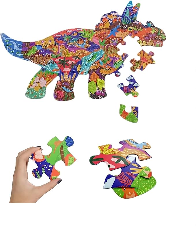 Floor Puzzles for Kids Ages 3-5, 4-6, Big Pieces Jumbo Puzzles Colorful Animal Shaped Puzzle Learning Educational Toys Games Gifts for Children(Triceratops-30 Pieces)