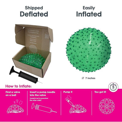 Edushape Original Sensory Ball for Baby - 7" Deflated with Pump, Transparent Green, Enhances Gross Motor Skills for Kids 6 Months & Up