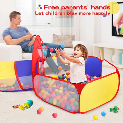 3 in 1 Kids Play Tent for Toddler with Baby Ball Pit and Play Tunnel, Children Indoor Outdoor Playhouse with Climbing Tunnel Toy for Toddlers, Boys and Girls Best Birthday Gifts（No Balls）