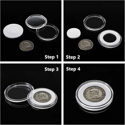 MUDOR 41 mm Coin Holder, 60 Pieces Silver Dollar Capsules with Foam Gasket, Professional Storage Case Box for Coin Collection