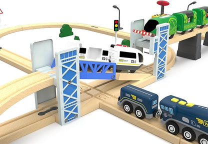 Z MAYABBO Wooden Train Set Accessories Wood Railway Bridge for Railroad Tracks, 2-Level Overpass Compatible for All Railway Tracks System