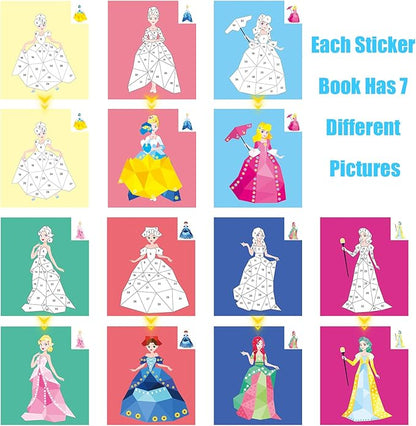 2 Pack Paint by Sticker Kids Crafts for Kids Ages 4-8 Sticker by Number for Boys and Girls Birthday Gifts Party Favor, Travel Activity Book Set for Learning (Princess+Mermaid)