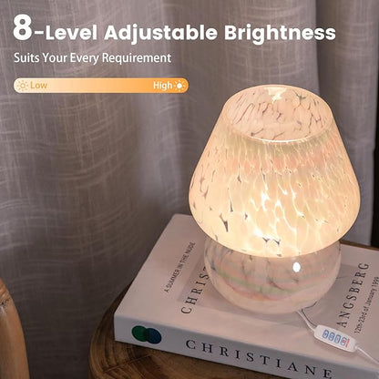 USB Plug-in Mushroom Lamp Small Bedside Table Lamp with 3 Temperature LED Bulb, Free Dimming Nights Light for Bedroom/Living Room/Entryway/Corner Decor or New Home Gift(Rainbow White)