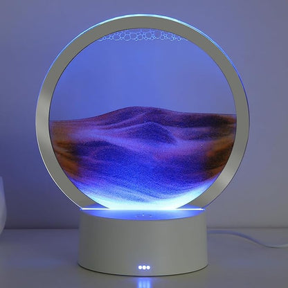 Moving Sand Art Liquid Motion, 3D Deep Sea Sandscape Color Quicksand Decor, Round Glass Moving Sand Art Picture Relaxing Desktop Home Office Work Decor (Orange, 6 inch)