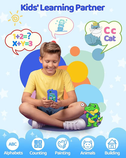 KOKODI Kids Smart Phone Toys, Touchscreen HD Dual Camera Cell Phone for Kids, Birthday Gifts Dinosaur Toddler Play Phone for Boys 3-10, Travel Learning Toy for Kids with 8GB SD Card(Navy Blue)