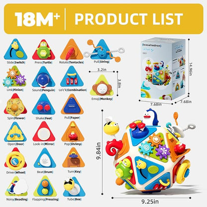 20-in-1 Toddler Busy Board Activity Cube Toys, Montessori Toy for 1 2 Year Old Boys Girls Kids, Early Educational Active Toy for Toddler 1-3, Travel Toys Gifts for 1 2 Year Old Boy Girl