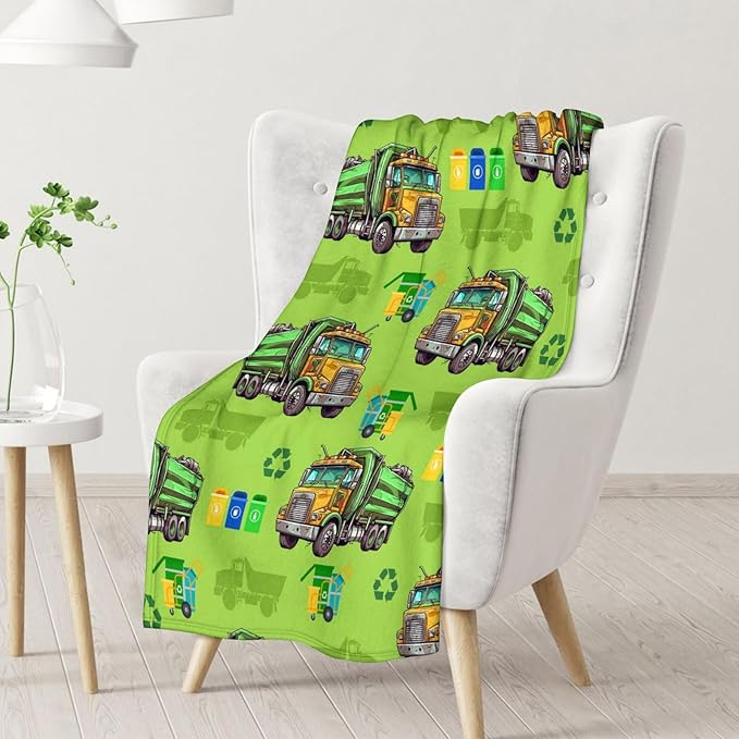 Boys Blanket Garbage Truck Throw Blankets Gift for Kids Adults Birthday. 50x60 Inches Lightweight Soft Flannel Blanket for Sofa Couch Chair Bedroom