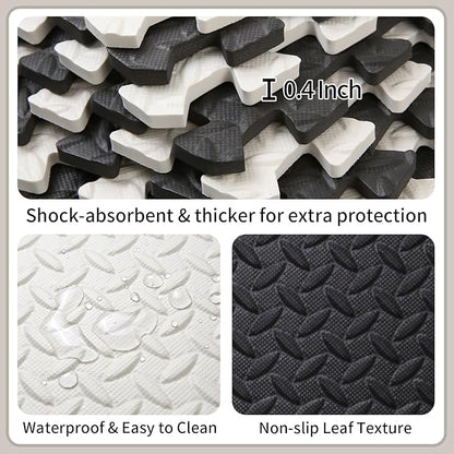 Foam Play Mat, 0.4 Inch EVA Soft Non-Toxic Baby Playmat, Interlocking Floor Mats, Solid Colored Foam Puzzled Floor Mats, Baby Play Mat Exercise Mats, 16 Tiles(White/Black)