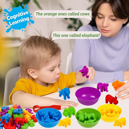 Counting Animals Toy Matching Games with Sorting Bowls Sorting Toys for Toddlers Preschool Learning Activities for Math Color Sensory Montessori Fine Motor Skills Toys for 3 4 5 Years Old Boys Girls