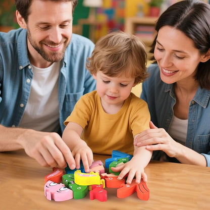 LovesTown Rabbit Wooden Puzzles, 26PCS Alphabet and Number Building Blocks Wood Jigsaw Puzzle for Kids Preschool, Medium