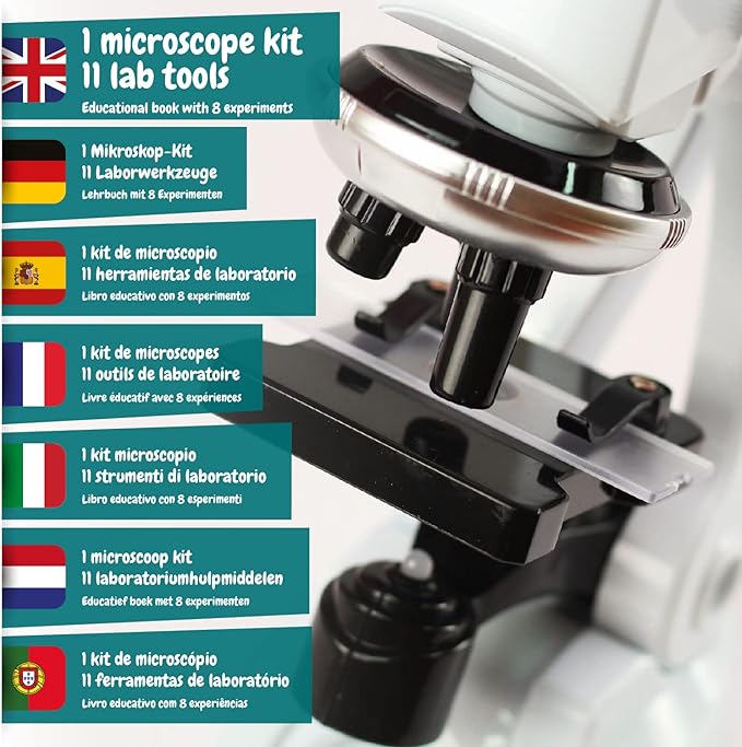 Science4you Microscope Lab - Kids´ Microscope Kit for 8+ Year Old + Manual with Experiments + 11 Lab Tools, Educational Science Toy and Gift for Kids 6 7 8 9 10 11 12+ Year olds