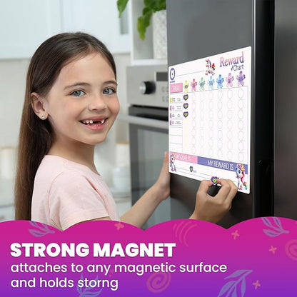 QUOKKA Magnetic Kids Chore Chart - Behavior Chore Chart for Kids at Home - Pink Reward Visual Schedule - Dry and Erase Routine Responsibility - Use 99 Magnets Markers Stickers - from Toddlers to Teens