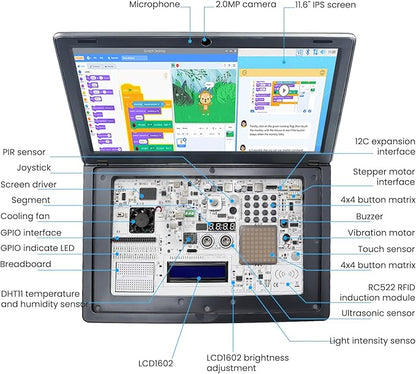 ELECROW CrowPi 2 All-in-one Kit with RPi 5 4GB Board & 11.6 Inch IPS Screen, Compatible for Raspberry Pi 4/5 Laptop, Learning Programming Sensor Kit for Professional Kids Adult (Advanced Kit)