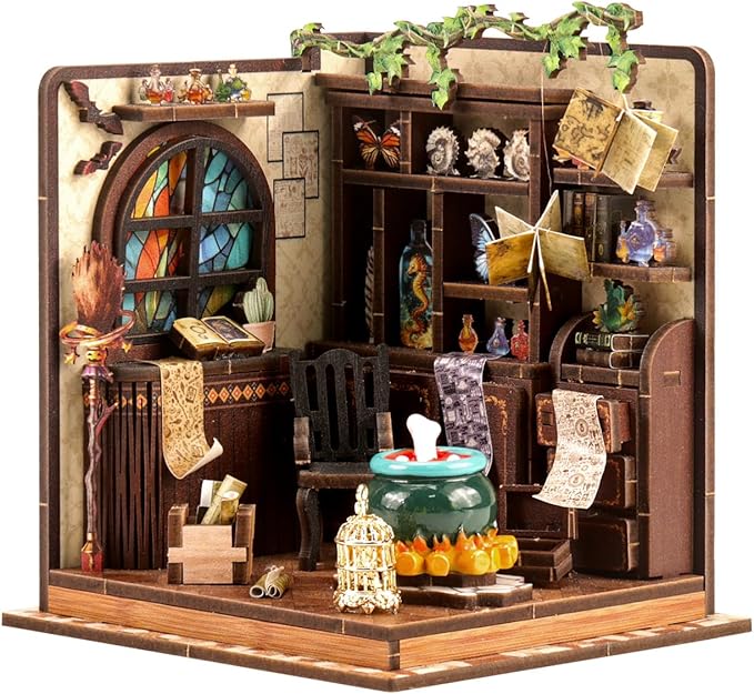 Book Nook Kit for Adults, 3D Wooden Miniature DIY House Craft Kit Book Nook Decor Bookshelf Insert Diorama Birthday Gift