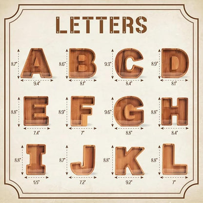 Personalized Wooden Piggy Bank – Custom Letter T Coin Bank in Beech Wood with Clear Acrylic Front, Engraved Name Option, Money Saving Box for Kids and Adults
