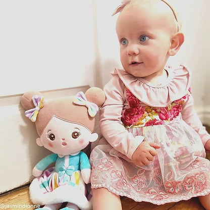 OUOZZZ 15" Soft Baby Doll Toys for 1 + Year Old Girl Gifts, Birthday Gifts for 1 Year Old Girl Christmas Plush Toys Gift for Toddler Kids Rainbow