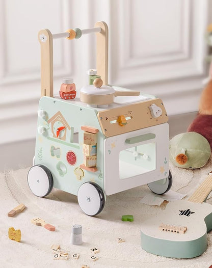ROBUD Wooden Baby Push Walker, Learning Walking Toys, Adjustable Height Baby Walker with Decelerator, Montessori Toys for Baby 10 Months+, WRP24