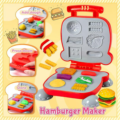 99 PCS 5 in 1 Dough Sets for Kids Ages 3-4-8, Art Crafts Dough Tools Kit, Ice Cream Playset Noodle Hamburger Cake Maker Machine, Dessert Rack, Kitchen Creations Food Play Toys Toddlers Boys Girls
