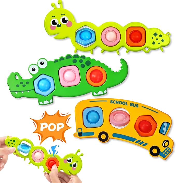 Christmas Stocking Stuffer 3PC Fidget Popper Sensory Toys for Toddlers, Party Favor Goodie Bags Airplane Travel Activities Pop it Fidget Toys Autism Gifts for 12+ Month Babies 1 2 3 Year Old