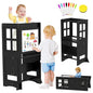 4 in 1 Kitchen Step Stool Helper for Toddlers, Adjustable-Height Toddler Learning Standing Tower with Double-Sided Whiteboard, Non-Skid Feet Kids Step Stools for Kitchen Counter Bathroom Sink