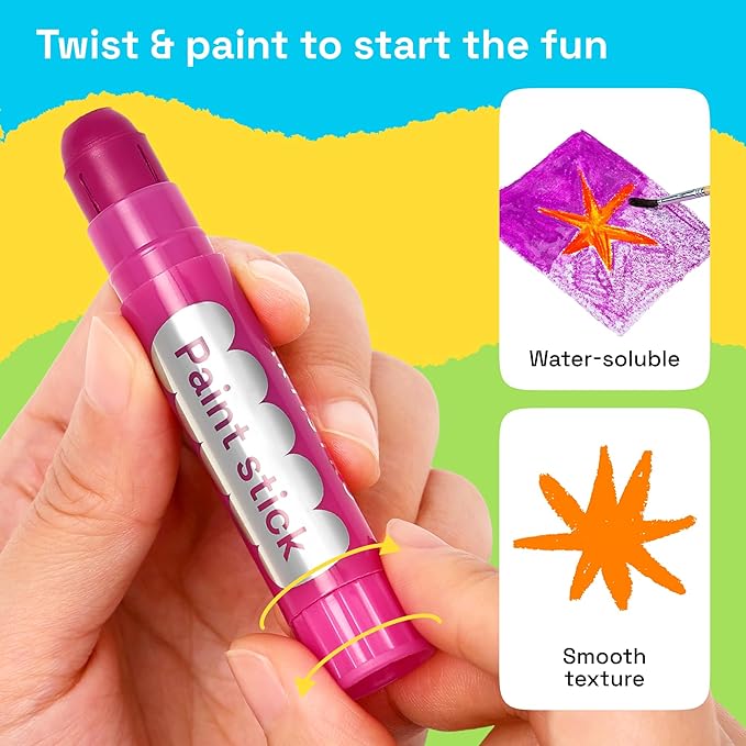 ARTISTRO 100% Washable Tempera Paint Sticks for Kids - 36 Non-toxic Paint Markers for Kids - Color Sticks with Twist Design, Coloring Pages Included