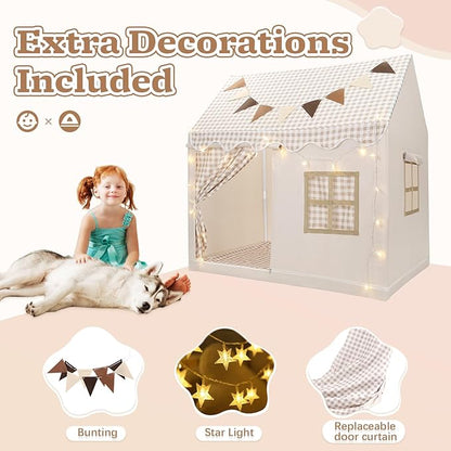 Kids Play Tent, Toddlers Playhouse with Replaceable Door Curtains, Star String, Flag, Washable, Indoor and Outdoor Play Tent for Kids, Girls & Boy Aged 3+, 47" x 31.5" x 47"