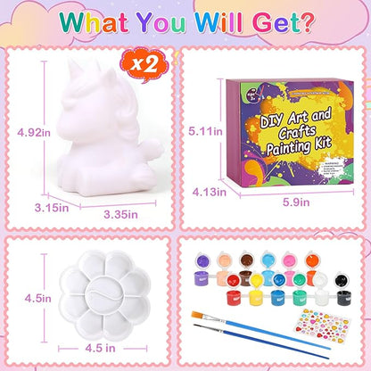 dededa 2Pcs Paint Your Own Unicorn Night Light Art Kit, Arts and Crafts for Kids Ages 4-8,Unicorn Toys Unicorns Gifts for Girls Ages 6-8 Painting Kit for Kids 4 5 6 7 8 9 10 11 12+